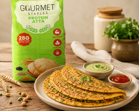 Protein atta chilla recipe with vegetables served hot